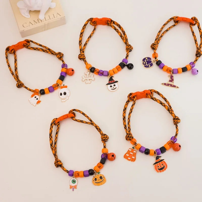 🎃 Halloween Beaded Pet Collar 🎀 Cute Festive Bell Necklace for Cats & Dogs