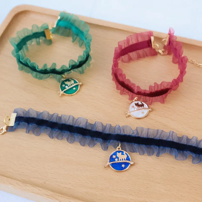 🌙 Moon Charm Cat Collar 🌟 Lace Adjustable Necklace for Cats & Small Dogs