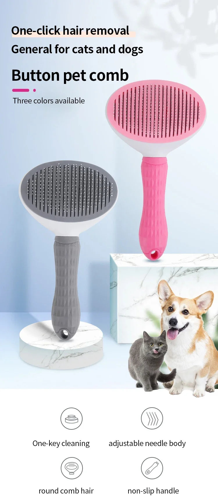 Pet Grooming Brush ✨ Self-Cleaning Comb for Dogs & Cats