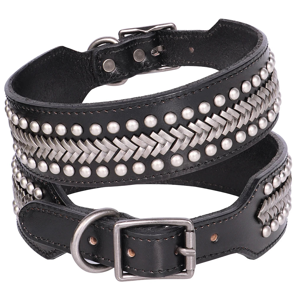 💎 Leather Dog Collar 🐶 Wide Rivet Design for Medium & Large Dogs