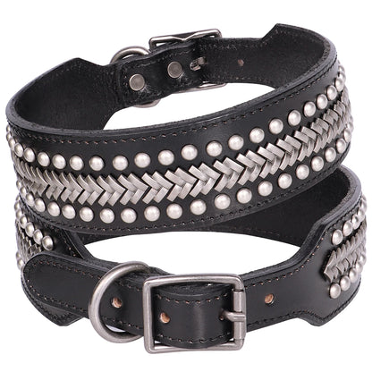 💎 Leather Dog Collar 🐶 Wide Rivet Design for Medium & Large Dogs