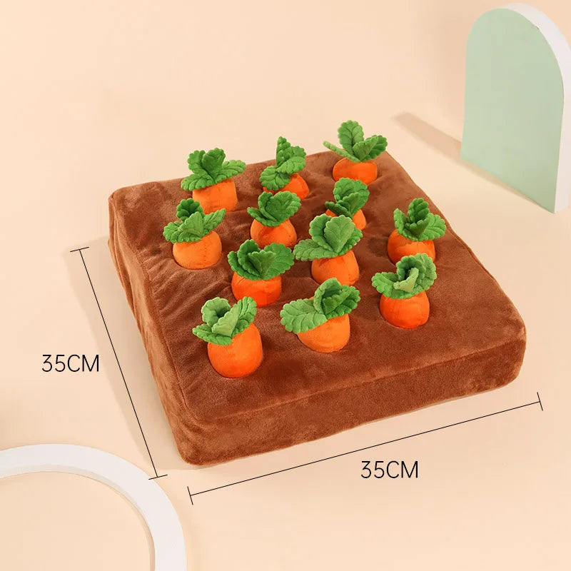 Plush Carrot Dog Toy 2-in-1 Puzzle & Nosework Game Mat