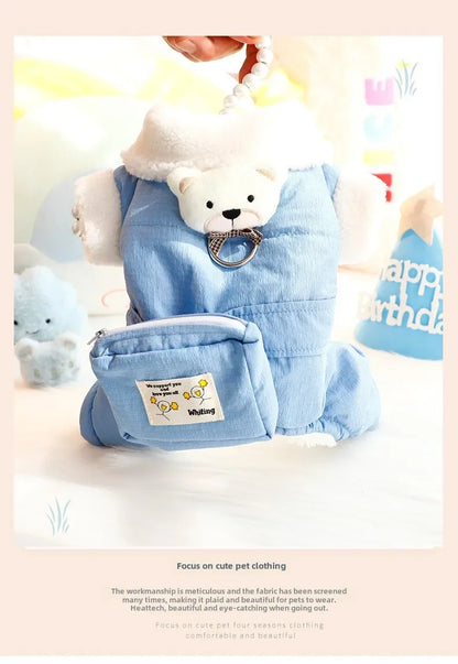 🧸 Cozy Teddy Bear Dog Jumpsuit ❄️ Warm Winter Pet Outfit with Mini Backpack