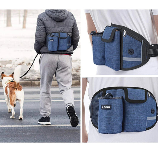 Hands-free dog training waist bag with leash, waterproof reflective nylon design
