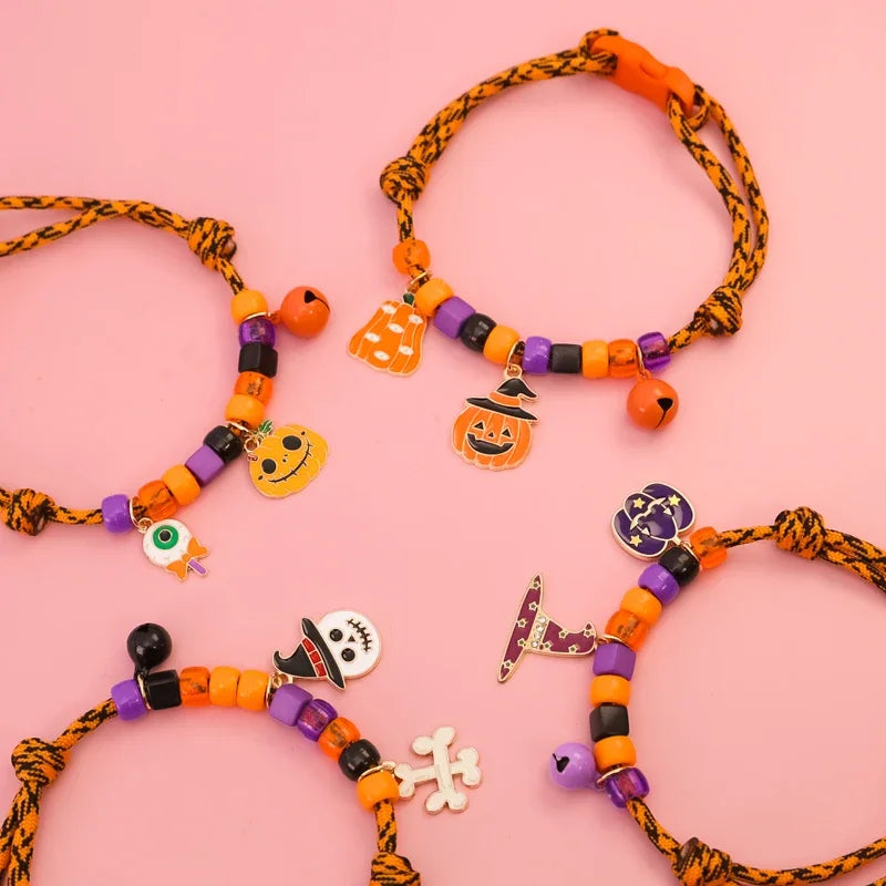 🎃 Halloween Beaded Pet Collar 🎀 Cute Festive Bell Necklace for Cats & Dogs