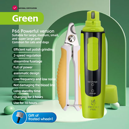 🔇 Electric Pet Nail Grinder 🐾 Rechargeable & Quiet with Diamond Head (P66)