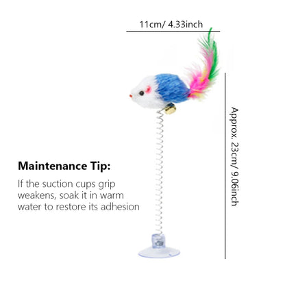 🧲🐭 Interactive Suction Cup Spring Mouse Cat Toy with Feather & Bell 🔔🌈