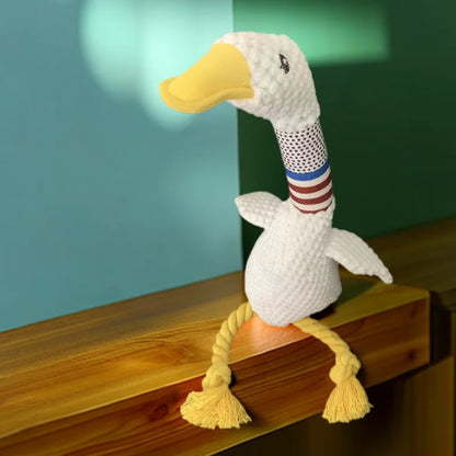 Interactive White Goose Dog Toy 🪿 – Long-Necked Plush Squeaky Chew Toy for Dogs