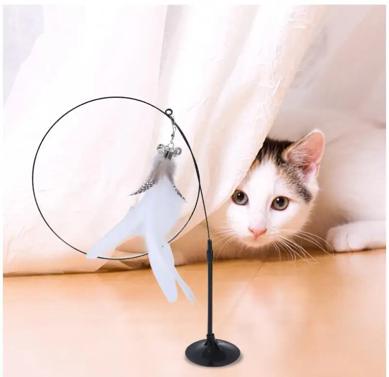 🐾 Feather Cat Toy 🎣 Interactive Wand with Suction Base