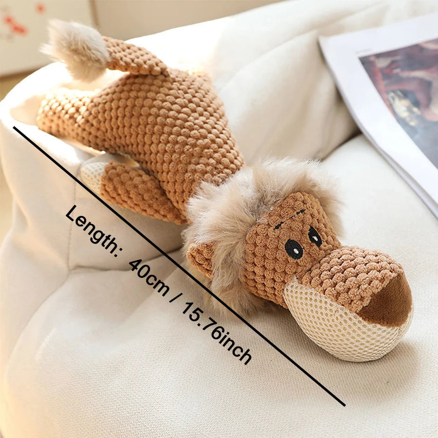 Large Squeaky Dog Plush Toy 🐾 Durable Lion, Wolf & Elephant Chew Toy for Strong Chewers