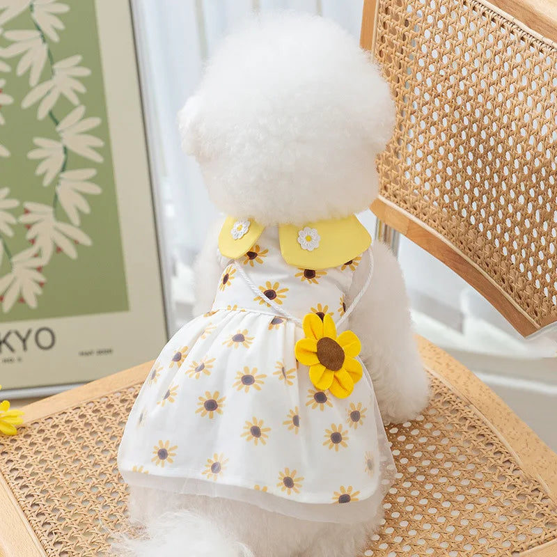 🌞 Sunflower Summer Dog Dress 🌻 Cute Mesh Princess Skirt for Small Dogs & Cats