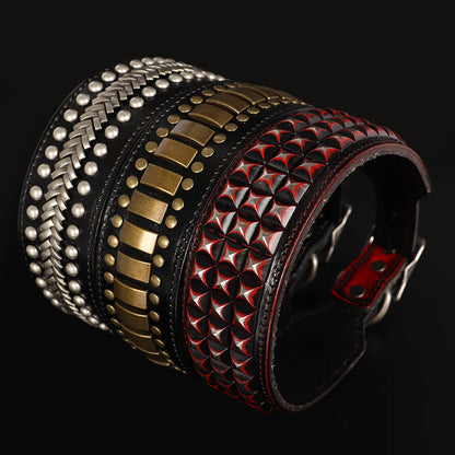 💎 Leather Dog Collar 🐶 Wide Rivet Design for Medium & Large Dogs