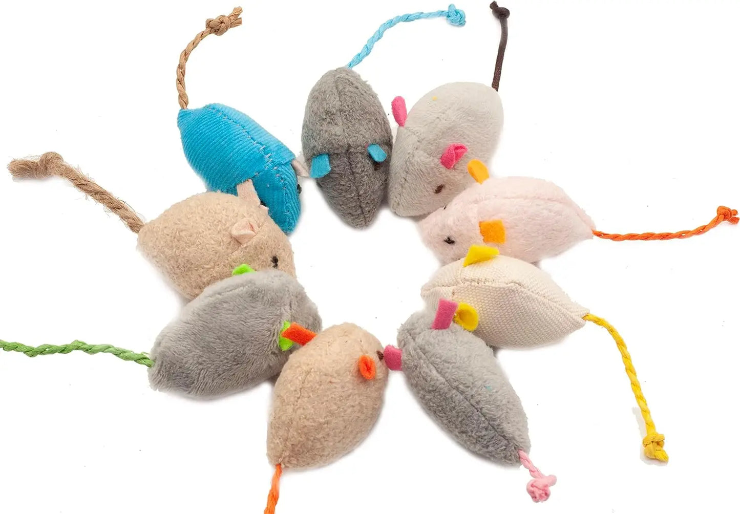 Catnip mouse toys set with faux fur and rattles for indoor cats