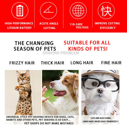 Cordless Pet Hair Clipper for Dogs Cats Rabbits Grooming