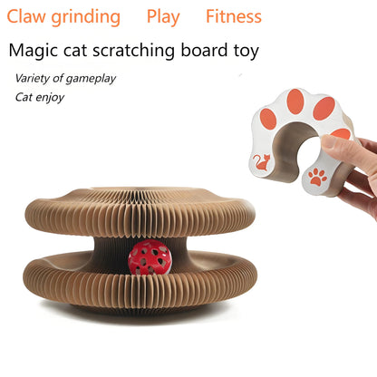Magic organ folding cat scratcher toy with rolling ball for claw care