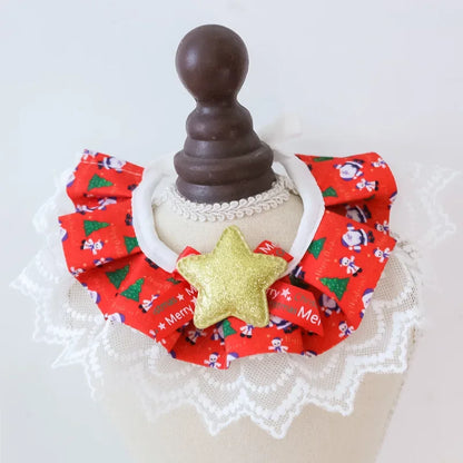 🎀 Christmas Pet Lace Scarf 🎄 Holiday Bib for Cats & Small Dogs