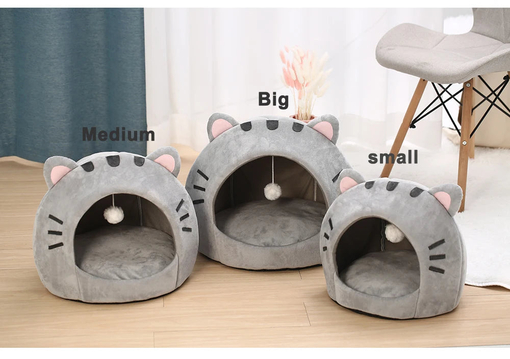 🐾 Super Soft Cat Cave Bed – Warm Semi 🧺 Covered Cotton Nest for Kittens & Small Pets