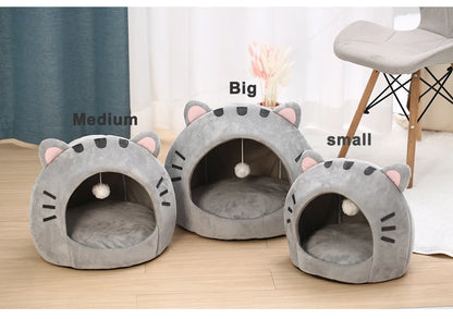 🐾 Super Soft Cat Cave Bed – Warm Semi 🧺 Covered Cotton Nest for Kittens & Small Pets