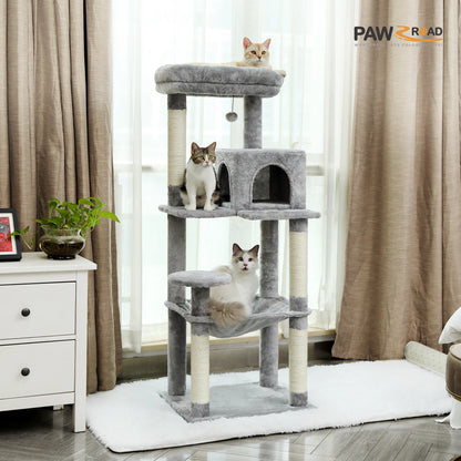 5-level indoor cat tree tower with hammock, sisal scratching posts, condo, and perch for large cats
