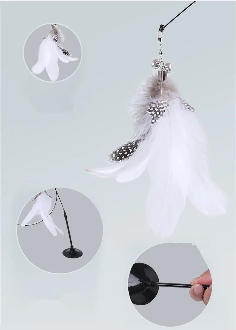 🐾 Feather Cat Toy 🎣 Interactive Wand with Suction Base