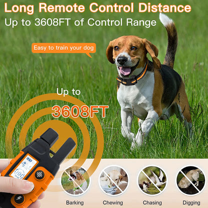 Dog training collar with remote, waterproof, orange color, fits 5-120lbs dogs