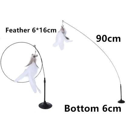 🐾 Feather Cat Toy 🎣 Interactive Wand with Suction Base