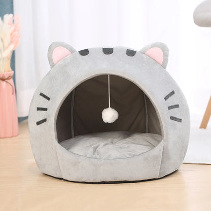 🐾 Super Soft Cat Cave Bed – Warm Semi 🧺 Covered Cotton Nest for Kittens & Small Pets
