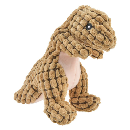 Plush Dino Chew Toy – Soft Squeaky Dog Play Companion – Brown