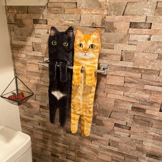 Cute Cat Hand Towel 🐾 Soft & Absorbent for Kitchen or Bath 🛁
