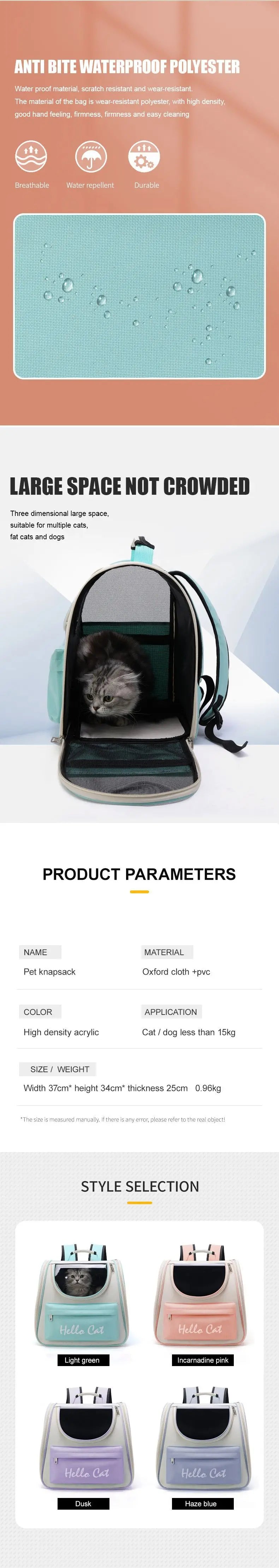 🎒 Cat Carrier Backpack 🌟 Breathable Travel Bag with Transparent Window (0~5.5kg)