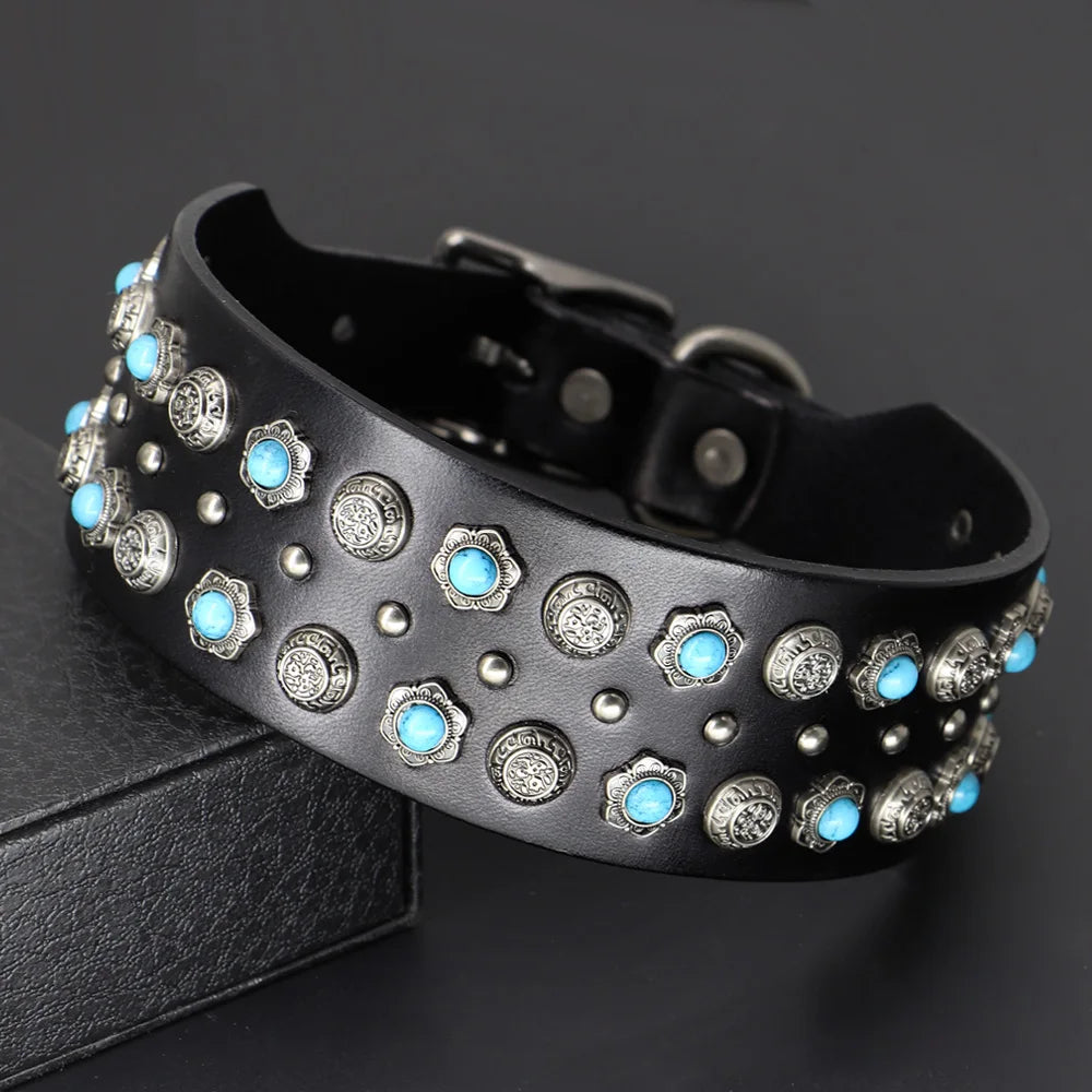 💎 Leather Dog Collar 🐶 Wide Rivet Design for Medium & Large Dogs
