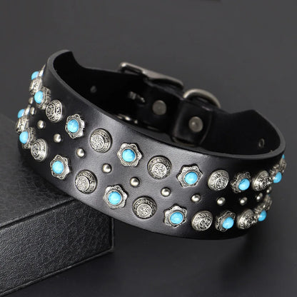 💎 Leather Dog Collar 🐶 Wide Rivet Design for Medium & Large Dogs