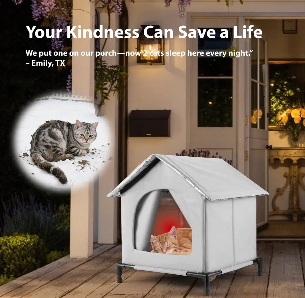 🏠 All-Season Waterproof Cat House 🧊🔥 Heated & Cooled Foldable Shelter for Indoor/Outdoor