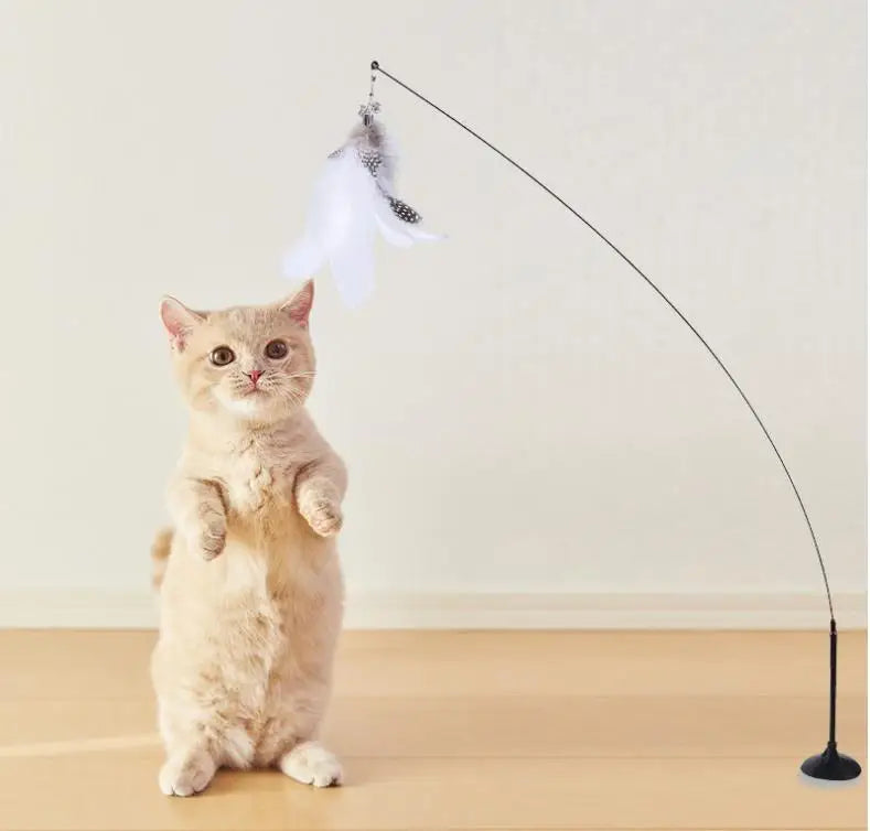 🐾 Feather Cat Toy 🎣 Interactive Wand with Suction Base