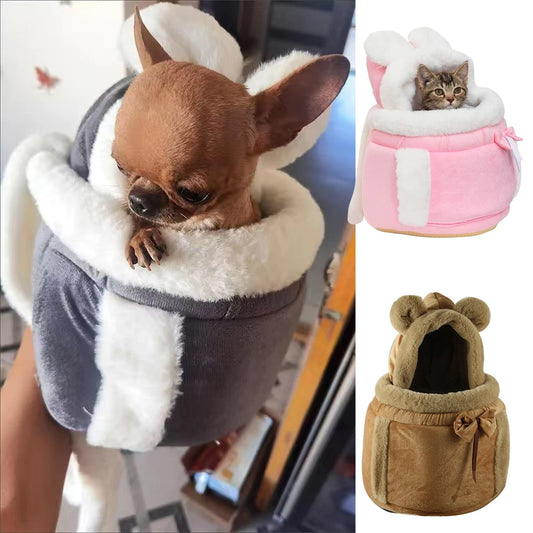 Dog carrier backpack with velvet lining, winter warm and portable. Perfect for travel with small dogs and cats.
