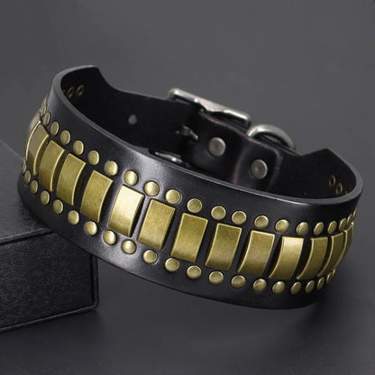 💎 Leather Dog Collar 🐶 Wide Rivet Design for Medium & Large Dogs