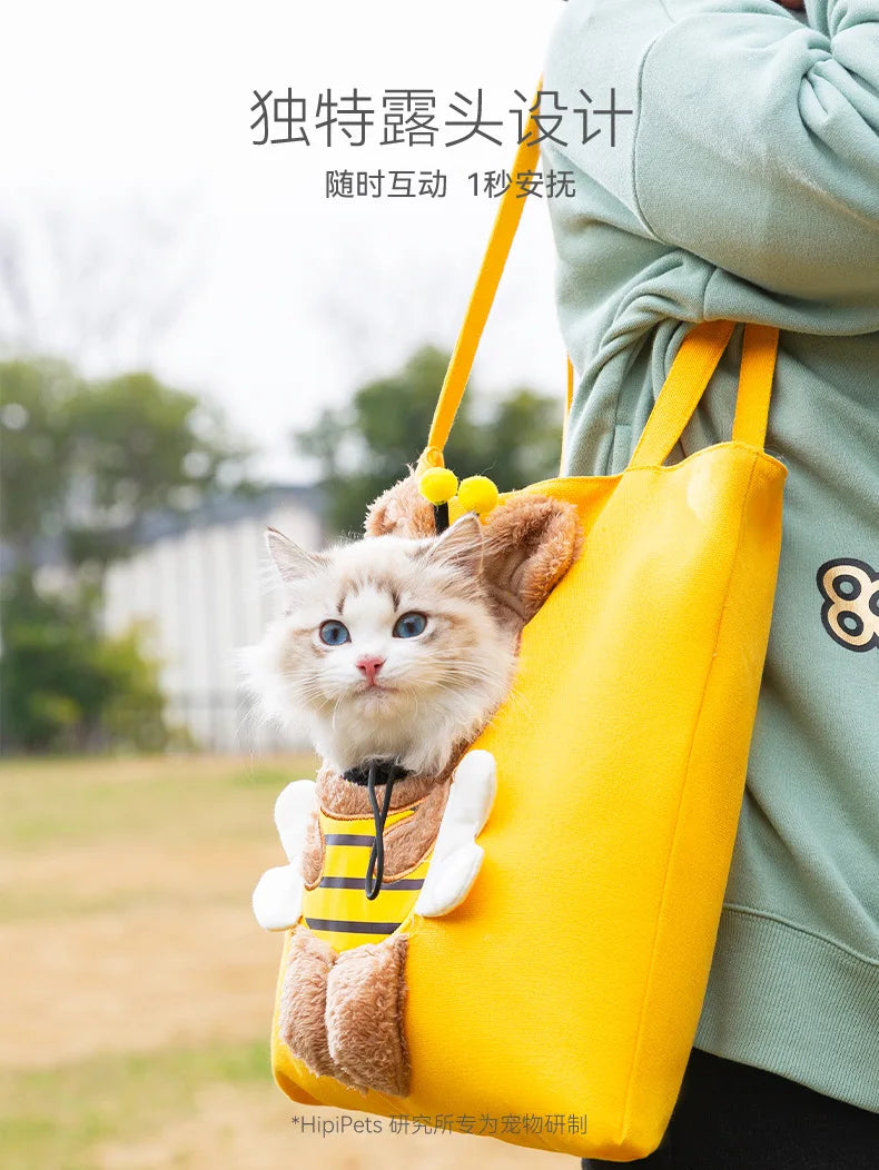 👜 Pet Canvas Travel Tote – Cute Breathable Carrier for Cats & Small Dogs