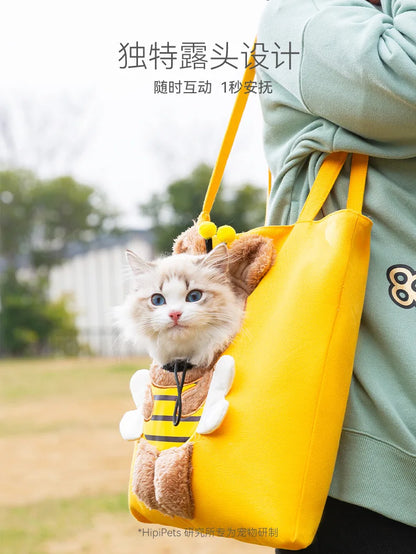 👜 Pet Canvas Travel Tote – Cute Breathable Carrier for Cats & Small Dogs