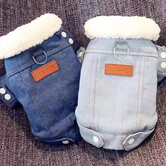 👖 Denim Dog Jacket 🐾 Fleece-Lined Winter Coat for Small Dogs