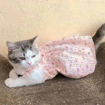 🌸 Cat Summer Dress 🐾 👗 Cotton Floral Suspender Outfit for Sphynx & Small Pets