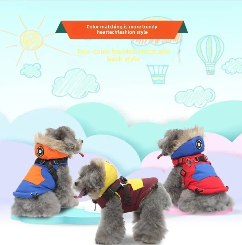 🧥 Winter Dog Jacket 🌟 Reflective Harness Coat with Zipper for Small Pets