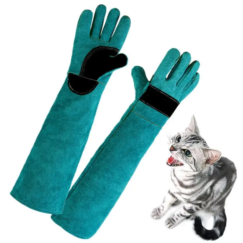 Anti-bite thickened cowhide pet handling gloves for dogs cats birds reptiles protective use
