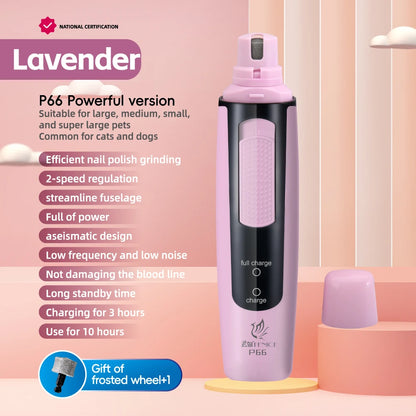 🔇 Electric Pet Nail Grinder 🐾 Rechargeable & Quiet with Diamond Head (P66)