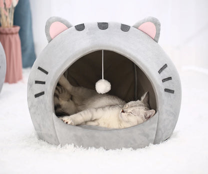 🐾 Super Soft Cat Cave Bed – Warm Semi 🧺 Covered Cotton Nest for Kittens & Small Pets