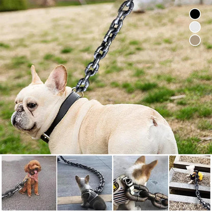 Funny chain-style dog leash with realistic iron look for all dog sizes, slip-on collar