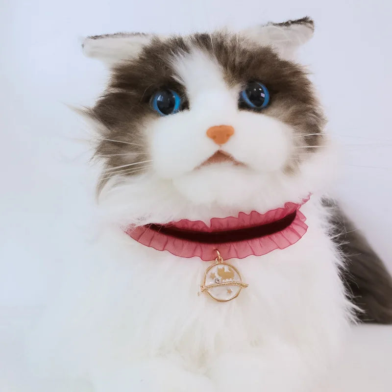 🌙 Moon Charm Cat Collar 🌟 Lace Adjustable Necklace for Cats & Small Dogs