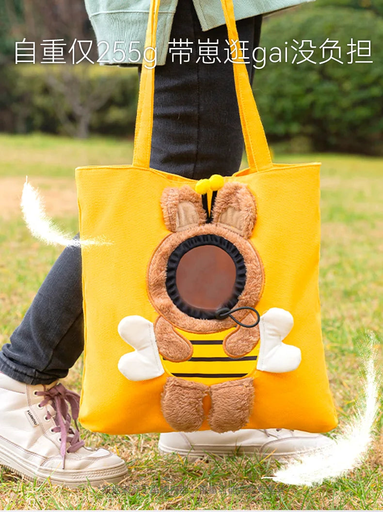 👜 Pet Canvas Travel Tote – Cute Breathable Carrier for Cats & Small Dogs