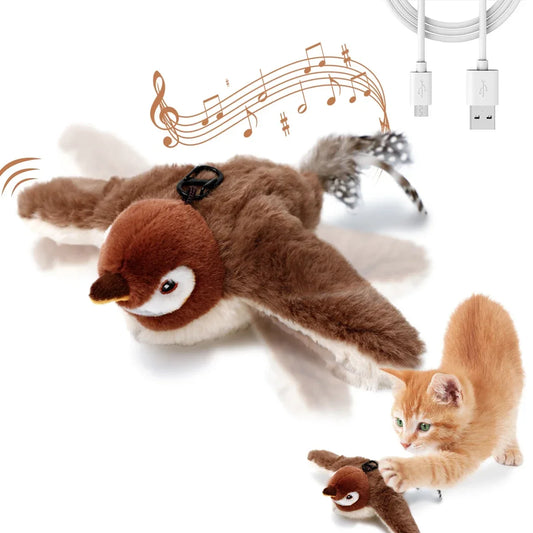 Interactive plush bird cat toy with chirping sounds and catnip
