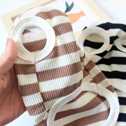 🐶 Striped Dog T-Shirt 🐾 Summer Vest with Built-in Leash Ring for Small Pets