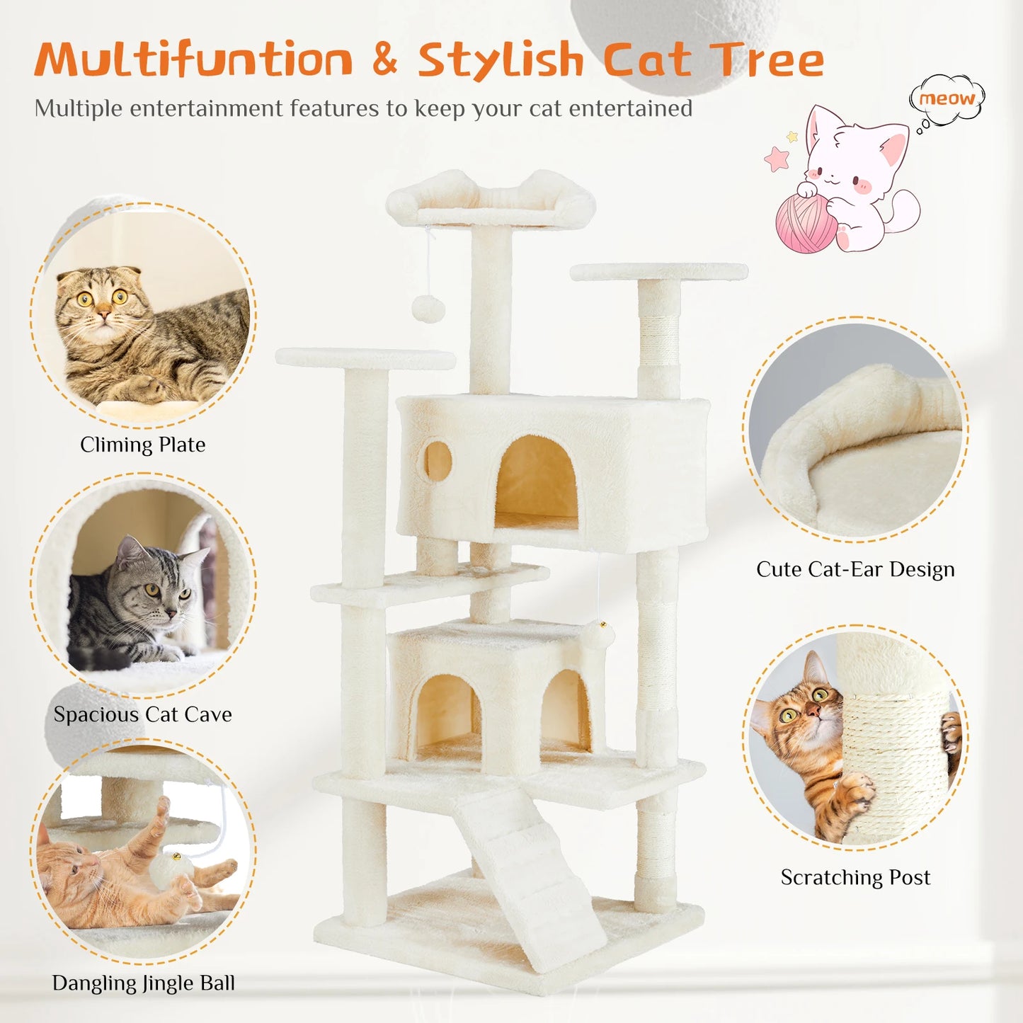 🐱 JHK 54in Multi-Level Cat Tree Tower with Condo & Scratching Post 🐾